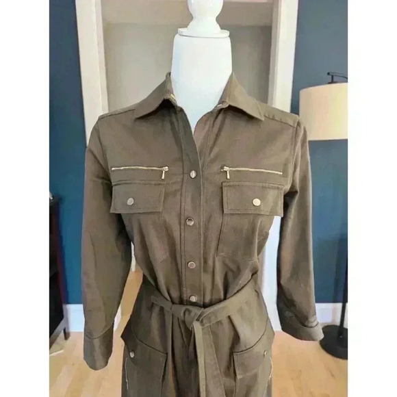 Etcetera Size 4 Bonvoyage Military Style Olive Green Snap Front Dress - Picture 5 of 11
